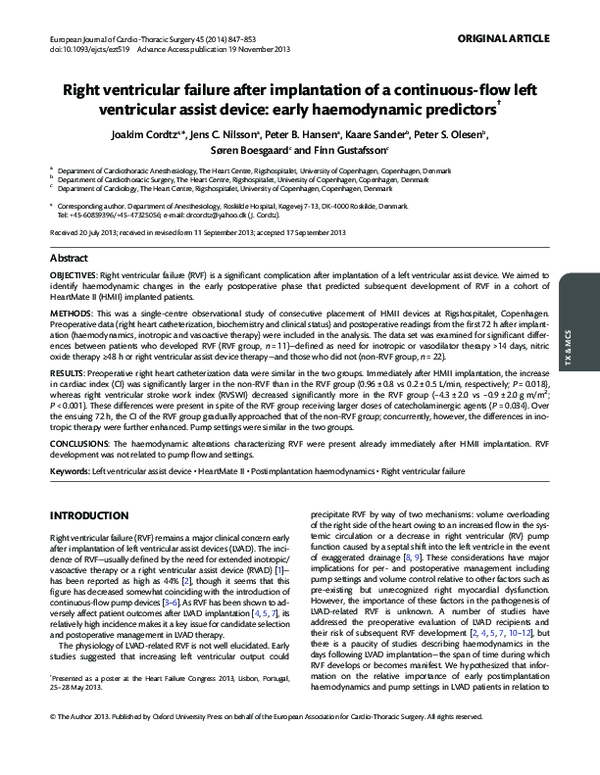 (PDF) Right ventricular failure after implantation of a continuous-flow ...