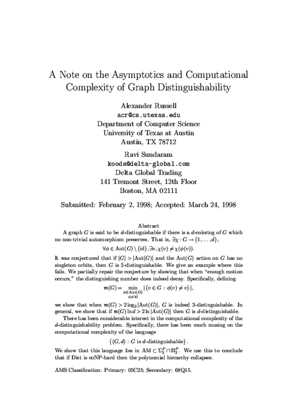 (PDF) A Note on the Asymptotics and Computational Complexity of Graph ...