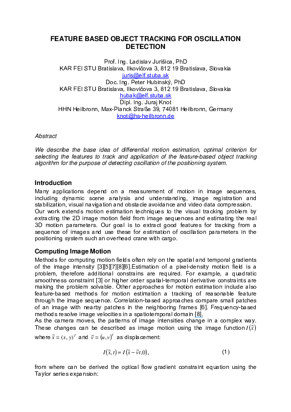 (PDF) Feature Based Object Tracking for Oscillation Detection