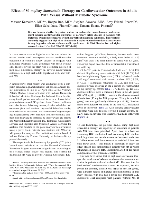 (PDF) Effect of 80 mg/day Simvastatin Therapy on Cardiovascular ...