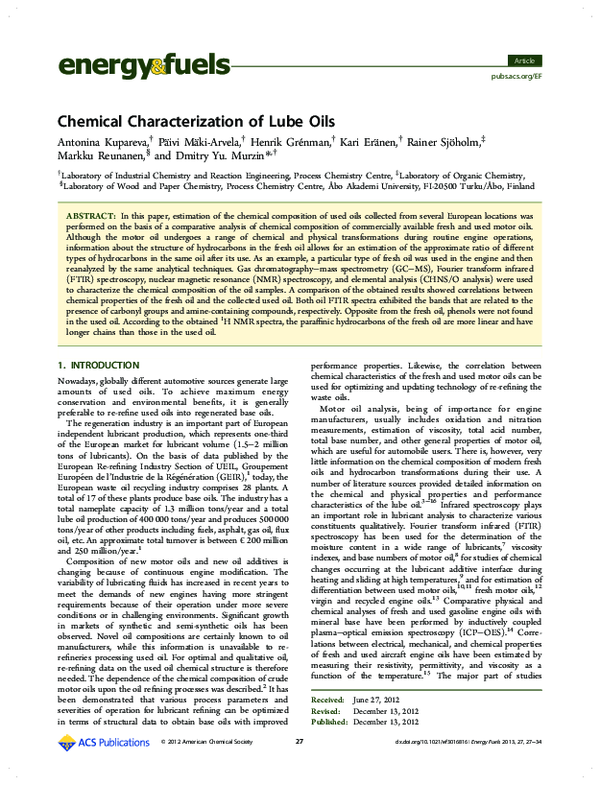 (PDF) Chemical Characterization of Lube Oils Henrik Grénman