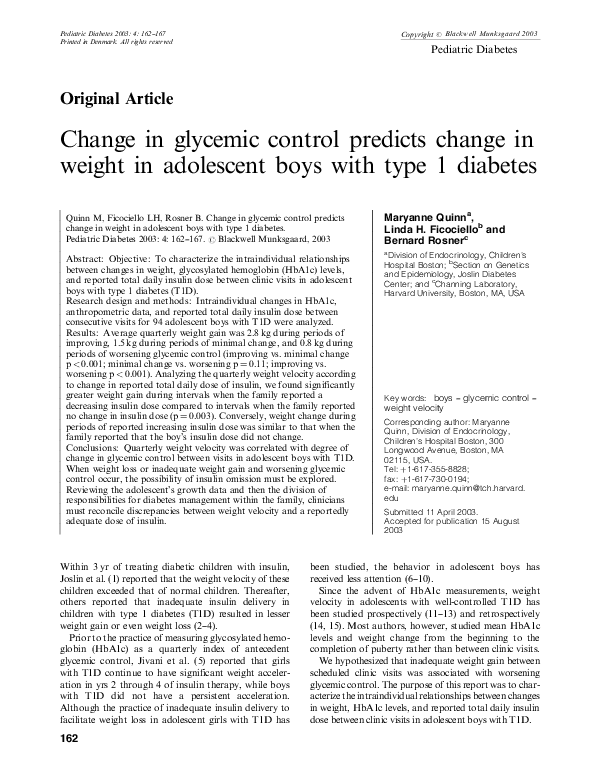 (PDF) Change in glycemic control predicts change in weight in ...