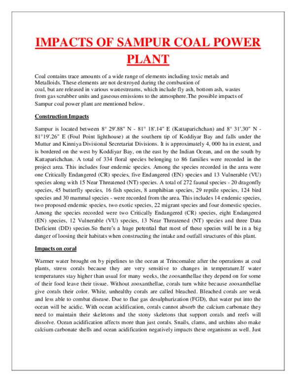 (PDF) ENVIRONMENTAL IMPACTS OF SAMPUR COAL POWER PLANT