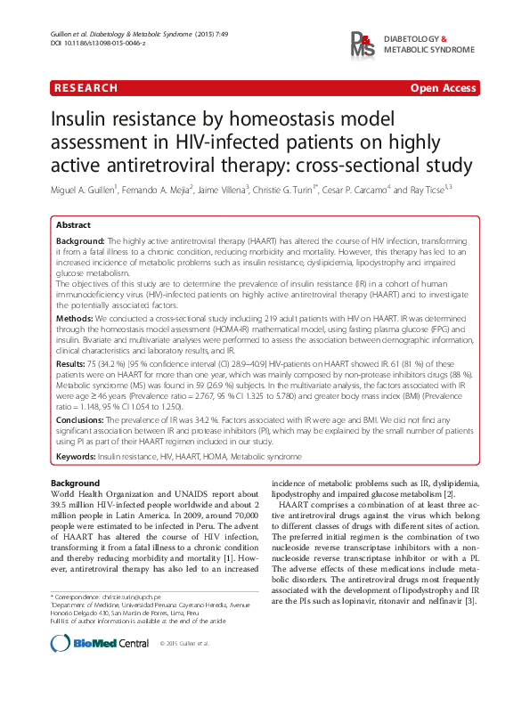 (PDF) Insulin resistance by homeostasis model assessment in HIV ...