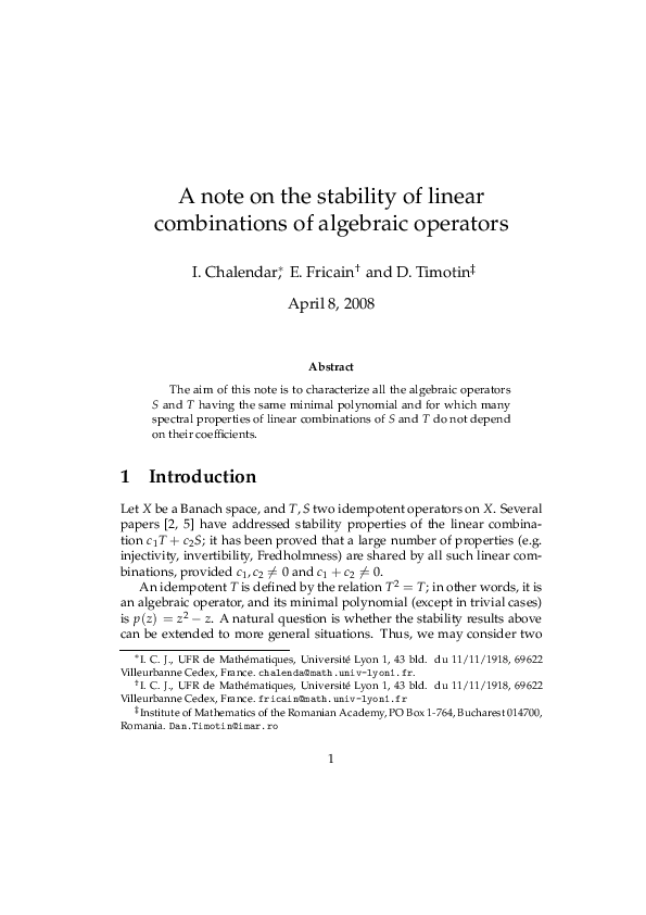 (PDF) A note on the stability of linear conbinations of algebraic operators