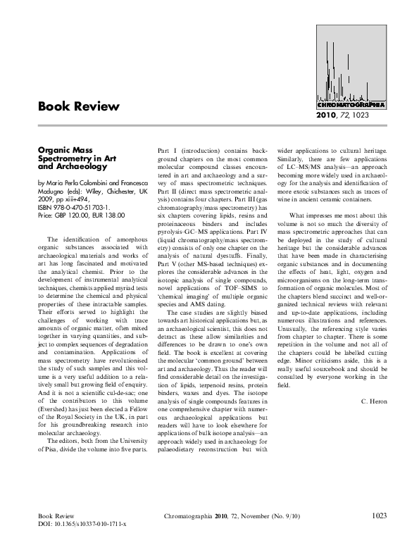 (PDF) Organic Mass Spectrometry in Art and Archaeology Martin Resano