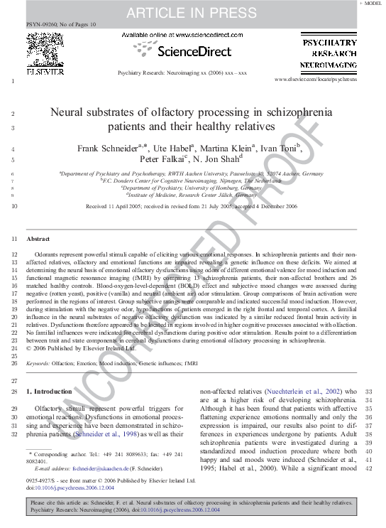 (PDF) Neural substrates of olfactory processing in schizophrenia ...
