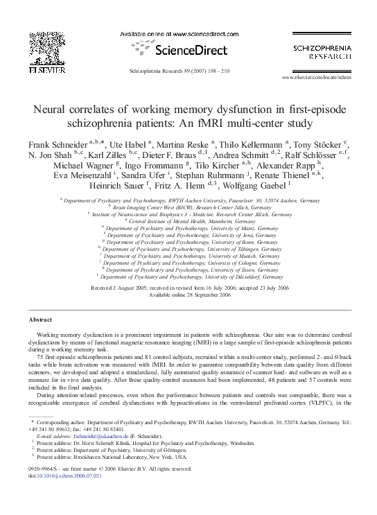 (PDF) Neural correlates of working memory dysfunction in first-episode ...