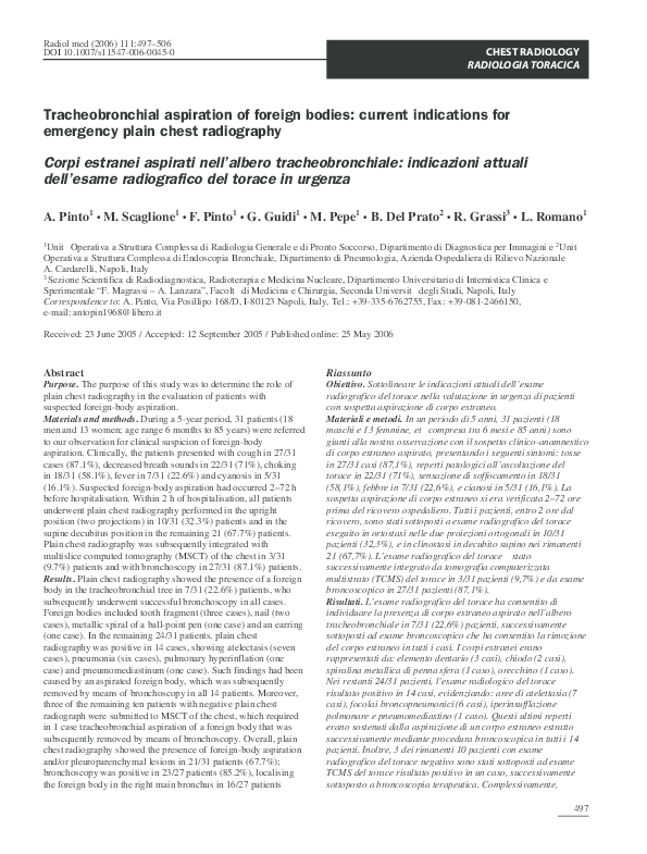 (PDF) Tracheobronchial aspiration of foreign bodies current