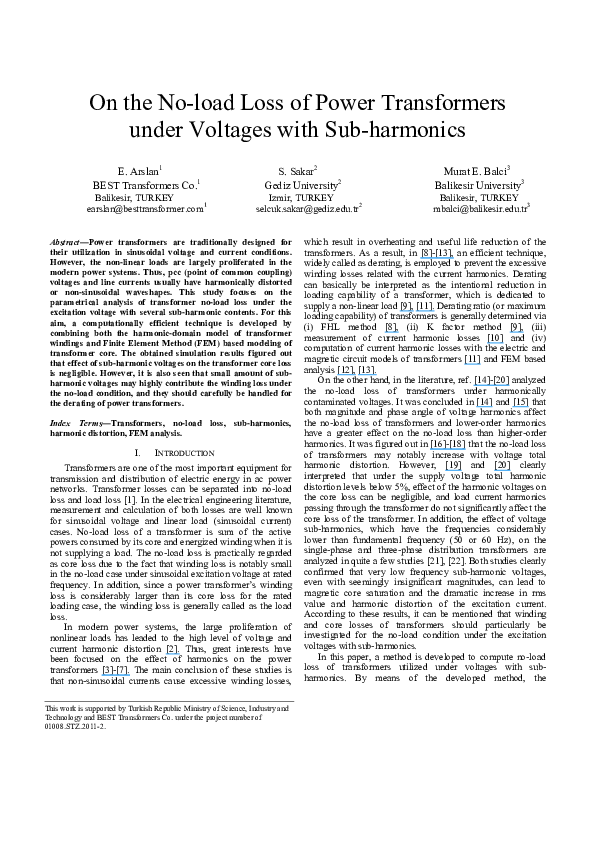 (PDF) On the noload loss of power transformers under voltages with sub