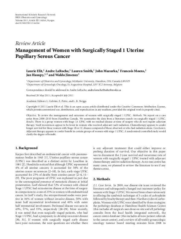(PDF) Management of women with surgically staged 1 uterine papillary