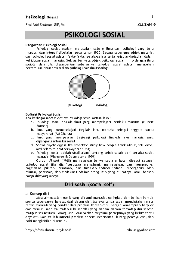 (PDF) PSIKOLOGI SOSIAL Ikromullah AlAziz Academia.edu