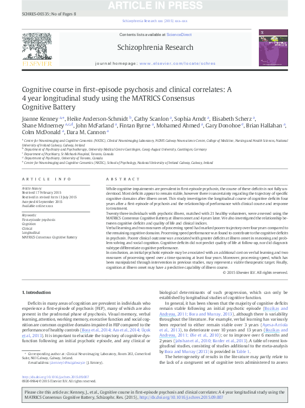 (PDF) Cognitive course in first-episode psychosis and clinical ...