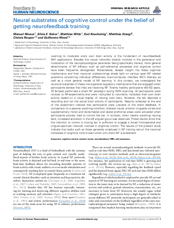 (PDF) Neural substrates of cognitive control under the belief of ...