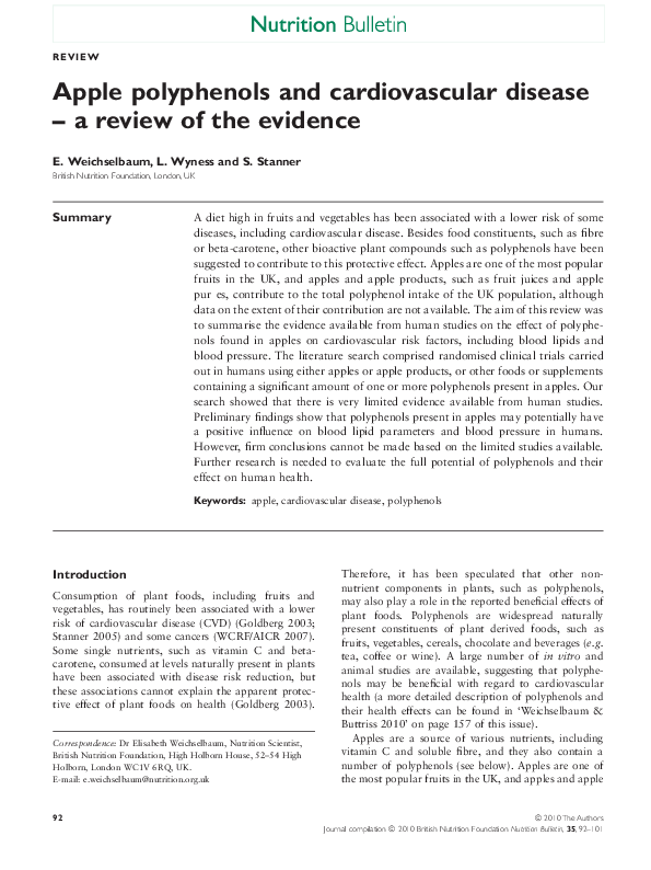 (PDF) Apple polyphenols and cardiovascular disease - a review of the ...