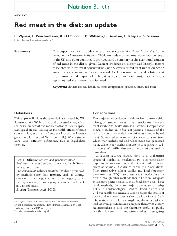 (PDF) Red meat in the diet: an update