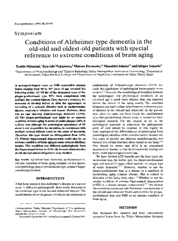 (PDF) Conditions of Alzheimer-type dementia in the old-old and oldest ...