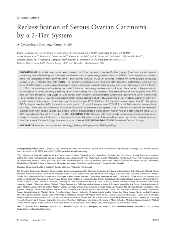 (PDF) Reclassification of serous ovarian carcinoma by a 2-tier system