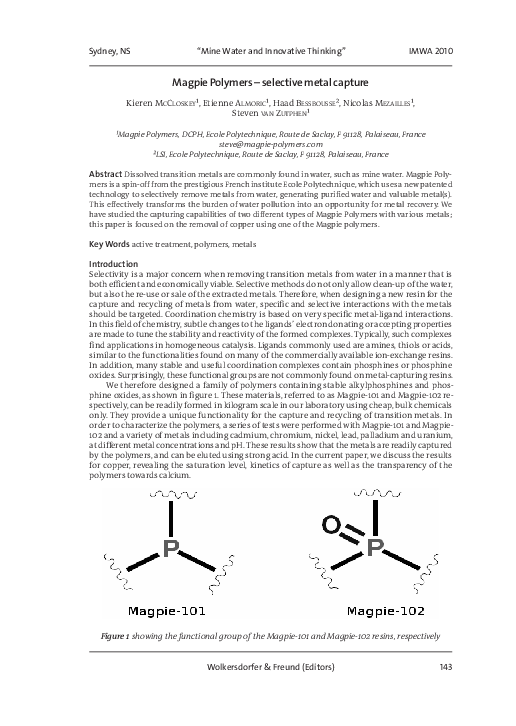 (PDF) Magpie Polymers – selective metal capture