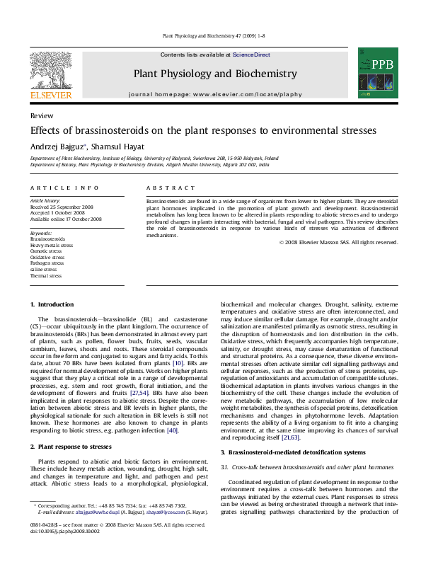 (PDF) Effects of brassinosteroids on the plant responses to ...
