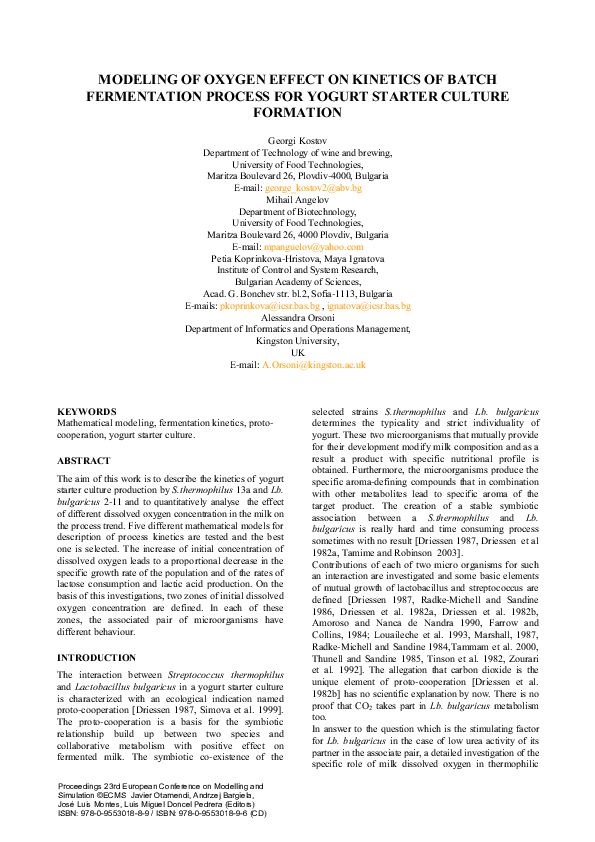 (PDF) Modeling Of Oxygen Effect On Kinetics Of Batch Fermentation ...