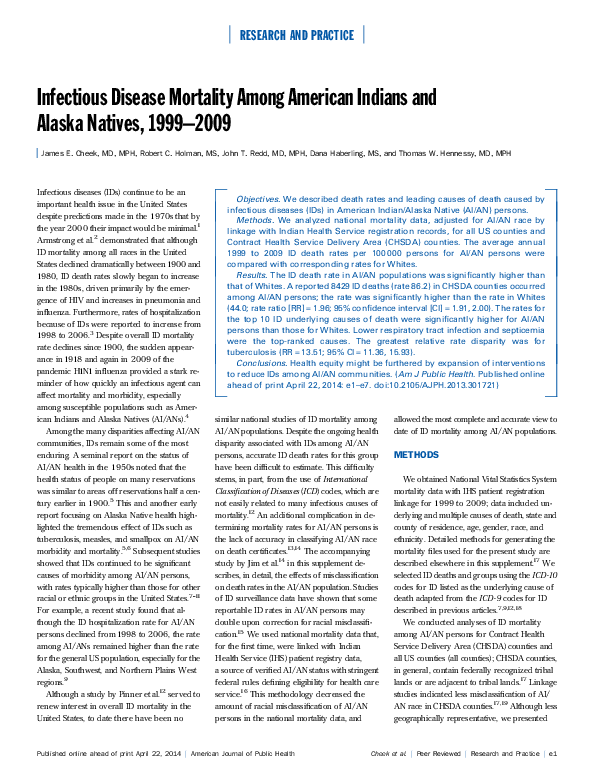 (PDF) Infectious Disease Mortality Among American Indians and Alaska