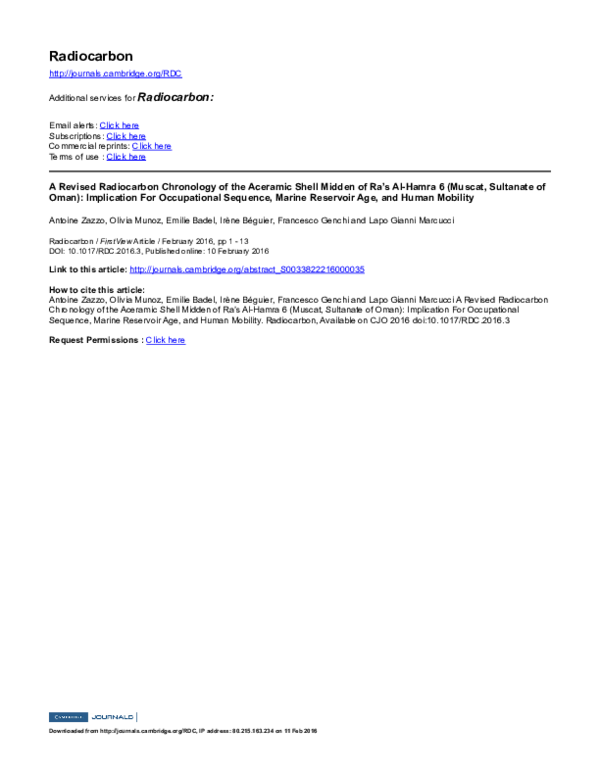 (PDF) Zazzo et al. (2016). A Revised Radiocarbon Chronology of the ...