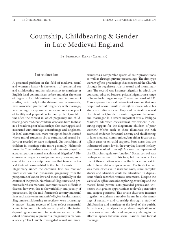 (PDF) Courtship, Childbearing and Gender in Late Medieval England