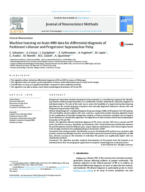 (PDF) Machine learning on brain MRI data for differential diagnosis of ...
