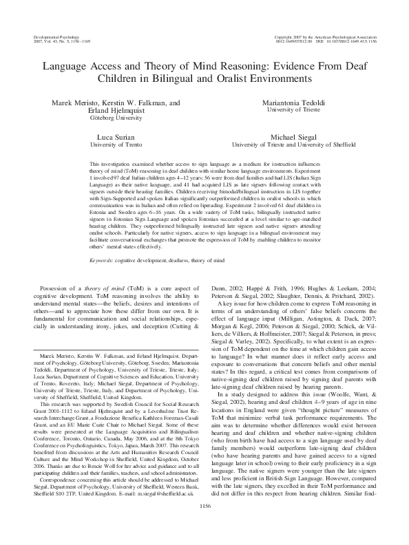 (PDF) Language access and theory of mind reasoning: Evidence from deaf ...