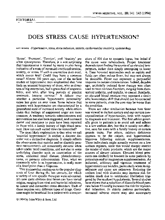 (PDF) Does stress cause hypertension? Paul Rosch Academia.edu