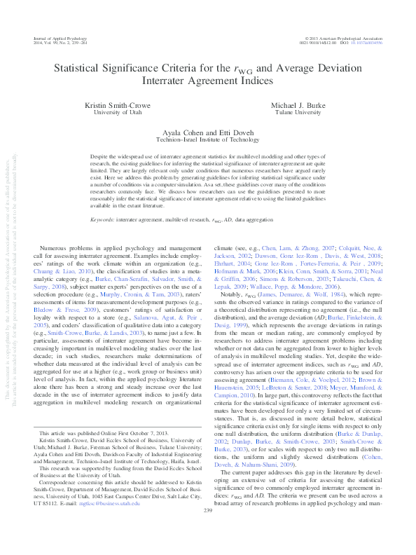 (PDF) Statistical significance criteria for the rWG and average ...