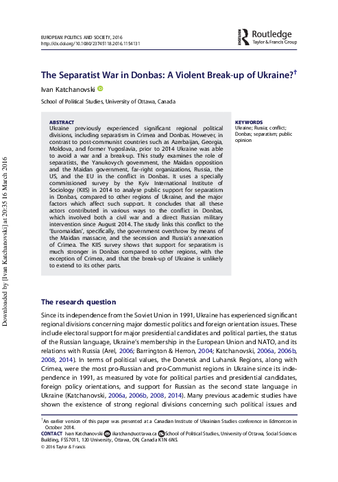 The Separatist War in Donbas: A Violent Break-up of Ukraine?