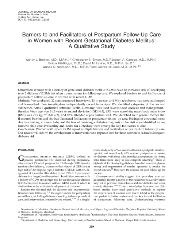 (PDF) Barriers to and Facilitators of Postpartum Follow-Up Care in ...