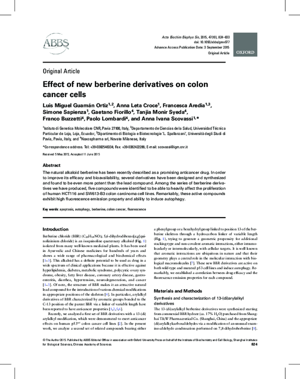 (PDF) Effect of new berberine derivatives on colon cancer cells
