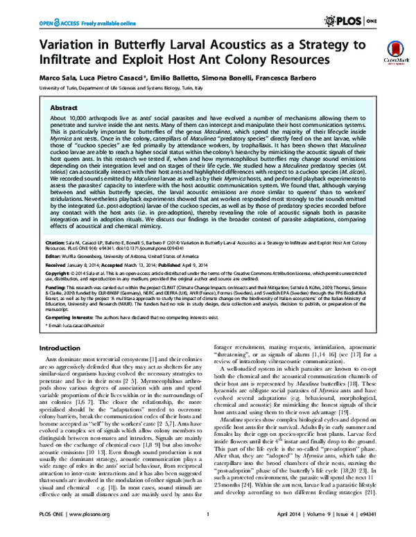 (PDF) Variation in Butterfly Larval Acoustics as a Strategy to ...