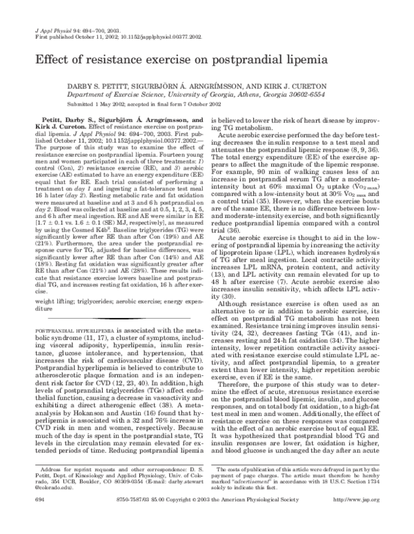 (PDF) Effect of resistance exercise on postprandial lipemia