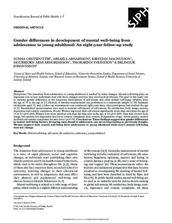 (PDF) Gender differences in development of mental well-being from ...