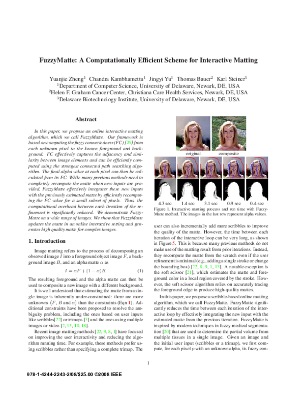 (PDF) FuzzyMatte: A computationally efficient scheme for interactive ...