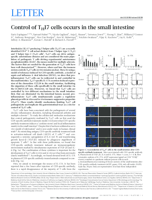 (PDF) Control of TH17 cells occurs in the small intestine