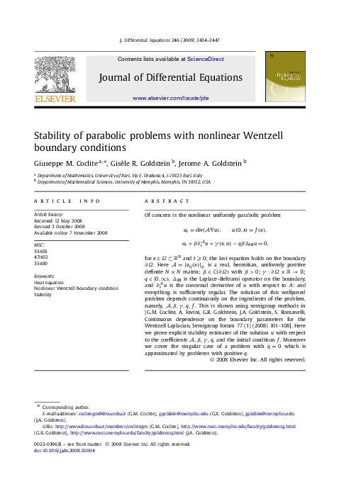 (PDF) Stability of parabolic problems with nonlinear Wentzell boundary ...