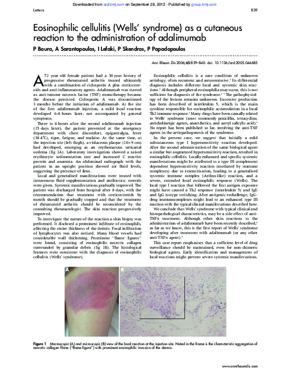 (PDF) Eosinophilic cellulitis (Wells' syndrome) as a cutaneous reaction ...