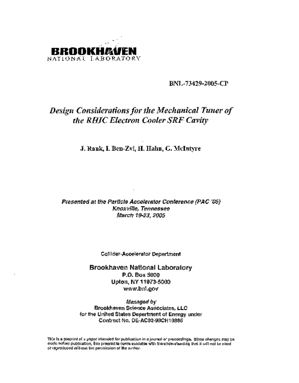 (PDF) Design Considerations for the Mechanical Tuner of the RHIC ...