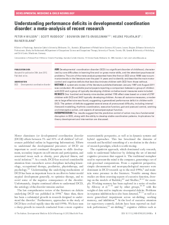 (PDF) Understanding performance deficits in developmental coordination ...