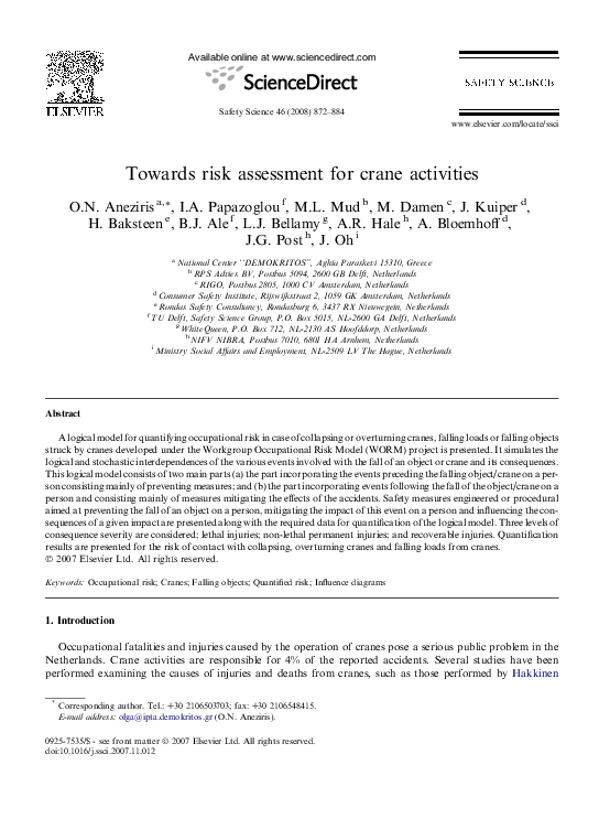 (PDF) Towards risk assessment for crane activities Andrew Hale, M