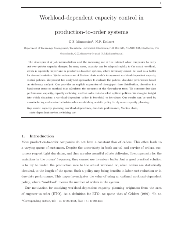 (PDF) Workload-dependent capacity control in production-to-order systems