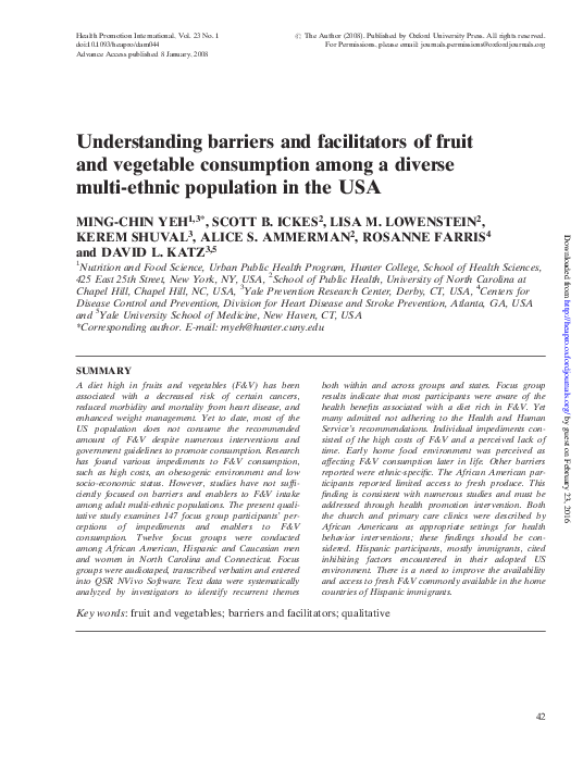 (PDF) Understanding barriers and facilitators of fruit and vegetable ...