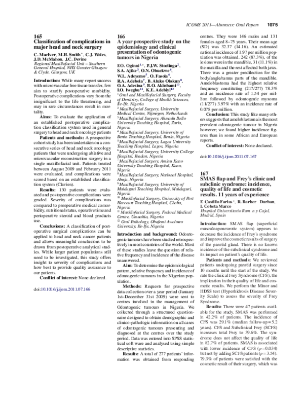 (PDF) Classification of complications in major head and neck surgery