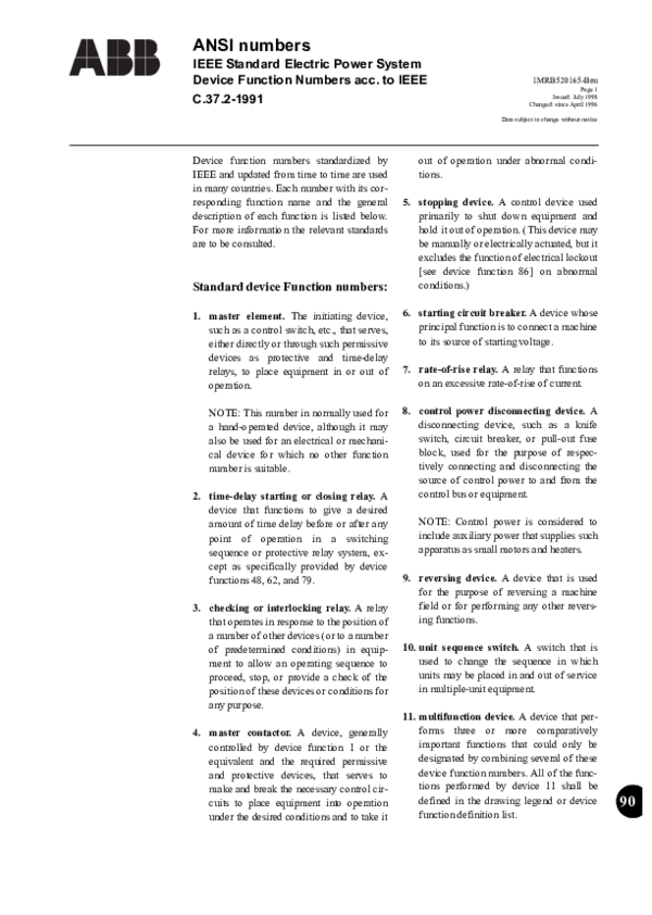 (PDF) MRB520165BEN en ANSI numbers IEEE Standard Electric Power System