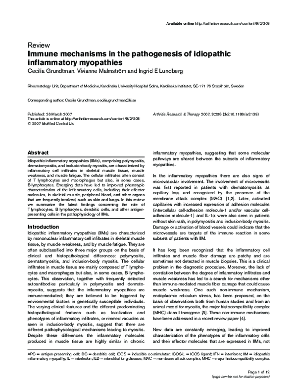 (PDF) Immune mechanisms in the pathogenesis of idiopathic inflammatory ...